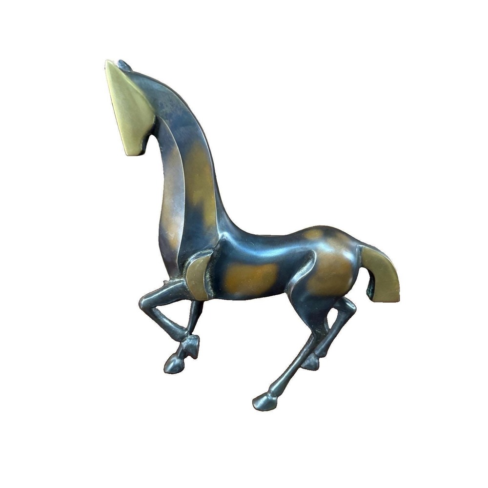 Vintage Modernist Patinated Bronze Horse Statue - Loet Vanderveen Style 11" Tall